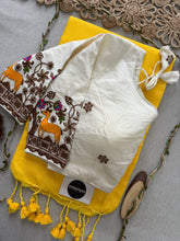 Yellow Handloom Cotton Saree With Embrodery Work Redy Made Blouse